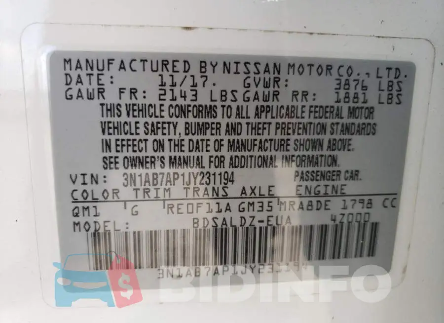 3N1AB7AP1JY231194 Photo# 10
