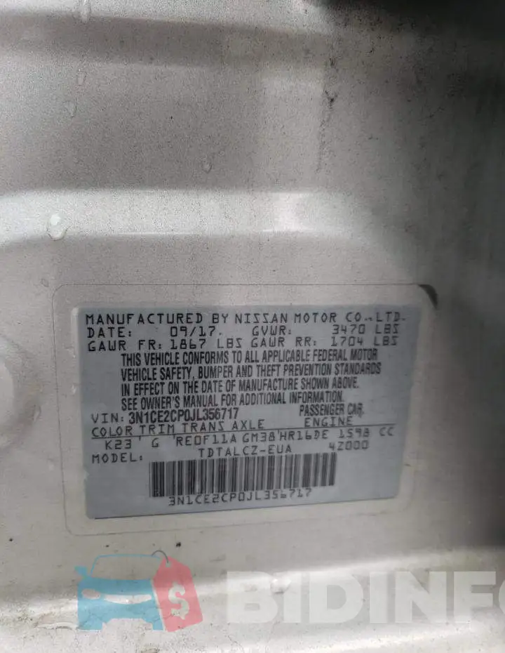 3N1CE2CP0JL356717 Photo# 10