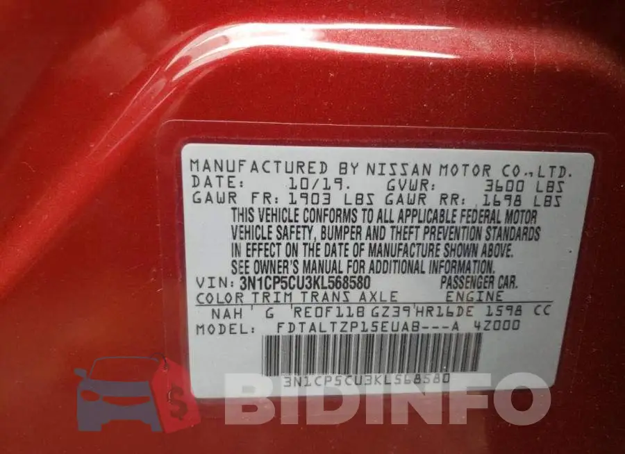 3N1CP5CU3KL568580 Photo# 10