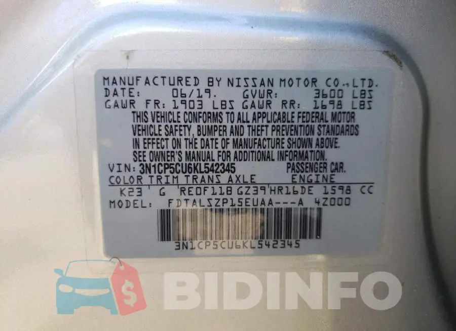 3N1CP5CU6KL542345 Photo# 10