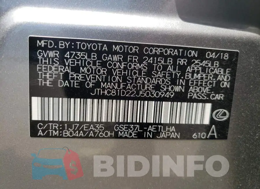 JTHC81D22J5030949 Photo# 10