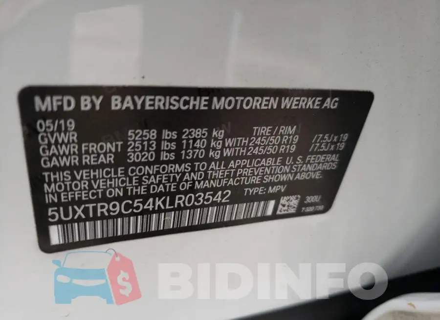 5UXTR9C54KLR03542 Photo# 10