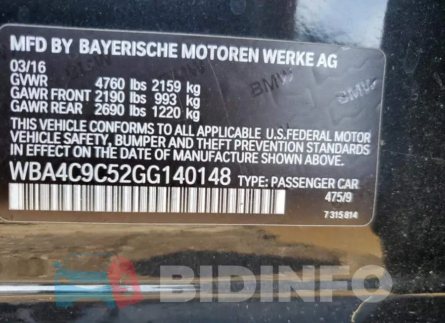 WBA4C9C52GG140148 Photo# 10