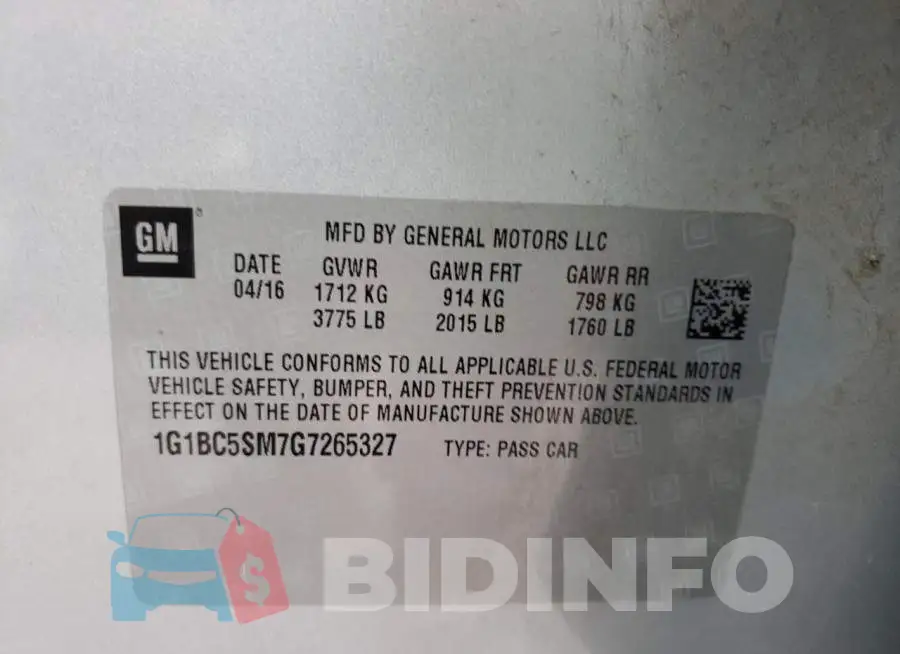 1G1BC5SM7G7265327 Photo# 10