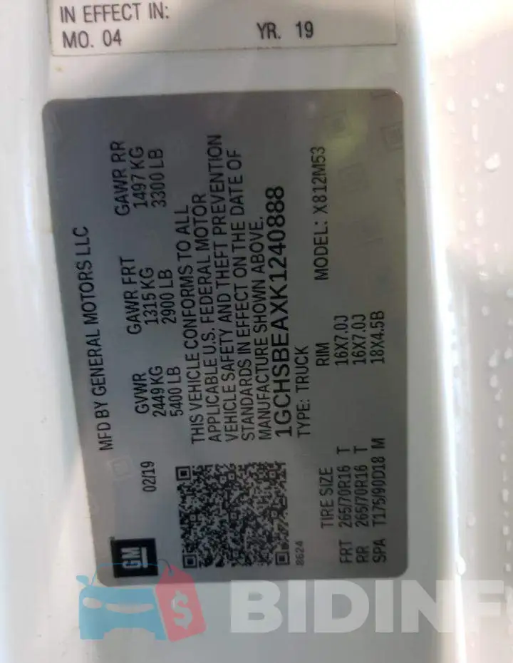 1GCHSBEAXK1240888 Photo# 13