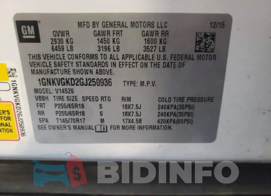 1GNKVGKD2GJ250936 Photo# 10