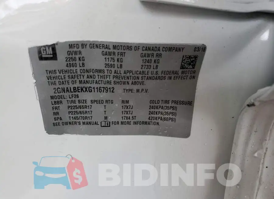 2GNALBEKXG1167912 Photo# 10