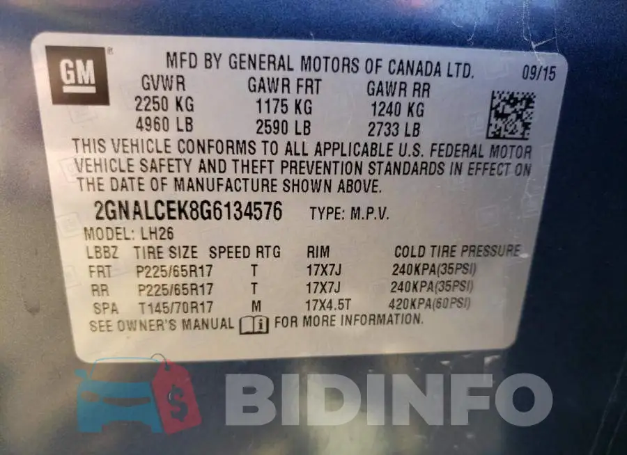 2GNALCEK8G6134576 Photo# 10