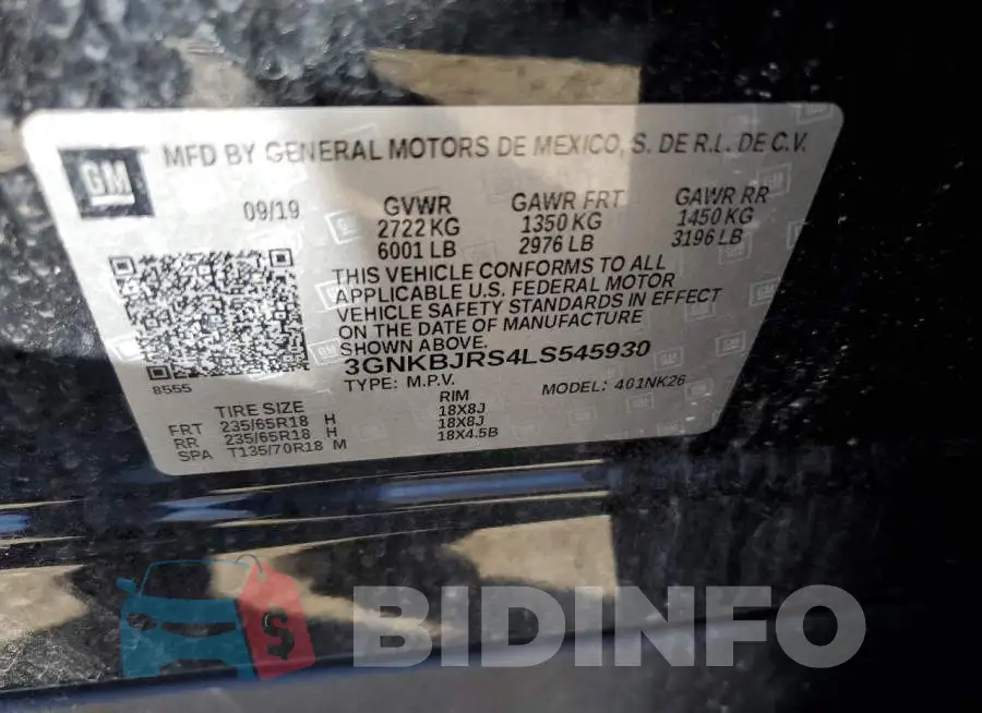 3GNKBJRS4LS545930 Photo# 10