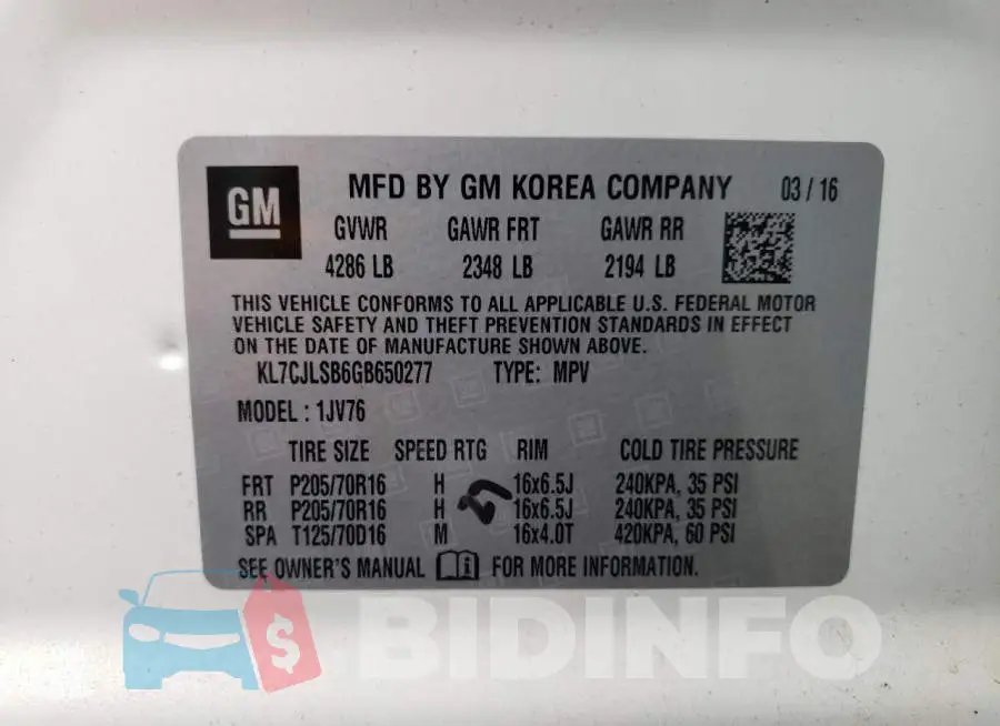 KL7CJLSB6GB650277 Photo# 10