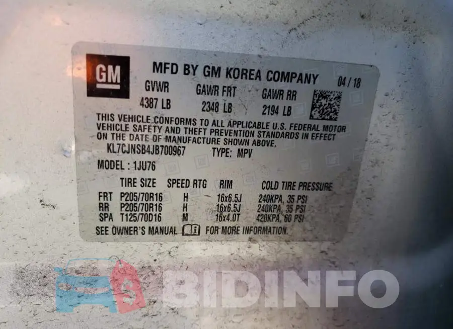KL7CJNSB4JB700967 Photo# 10