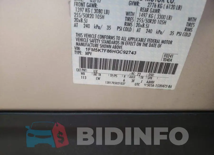1FM5K7F86HGC92743 Photo# 10