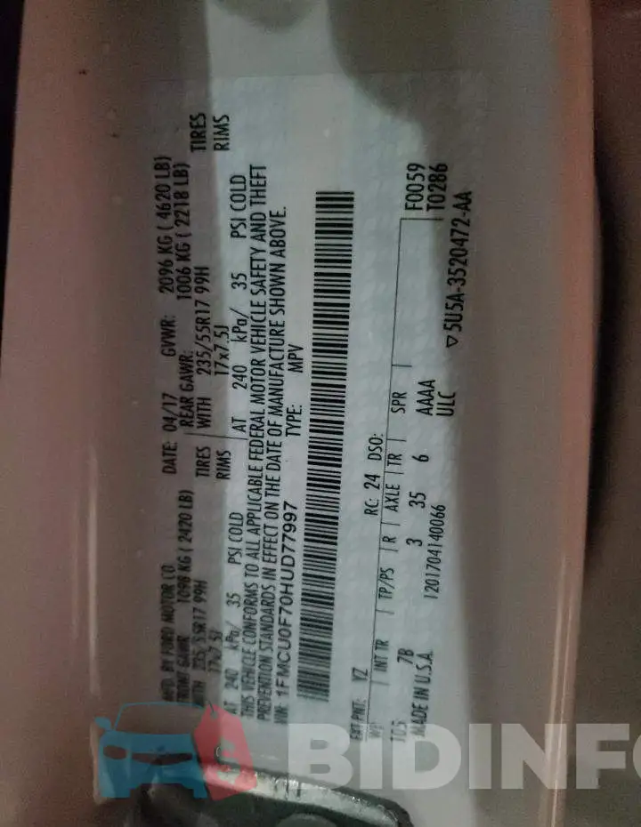 1FMCU0F70HUD77997 Photo# 10