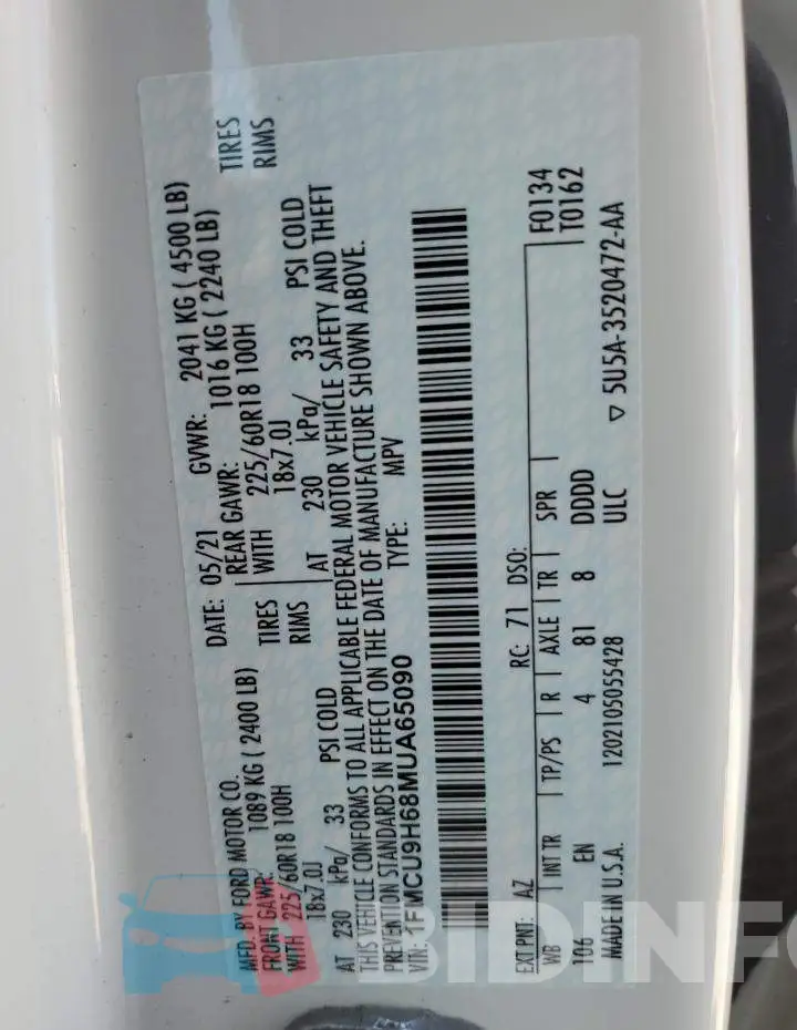 1FMCU9H68MUA65090 Photo# 13