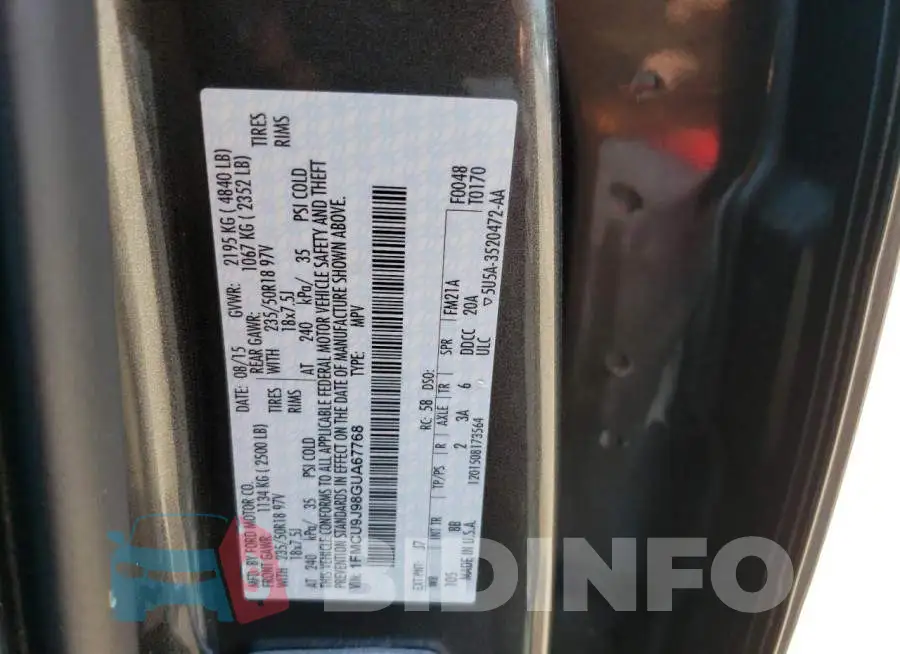 1FMCU9J98GUA67768 Photo# 10