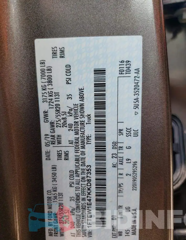1FTEW1E47KKD87353 Photo# 10