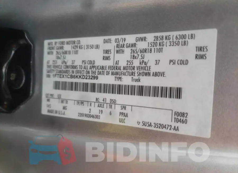 1FTEX1CB6KKD23299 Photo# 10
