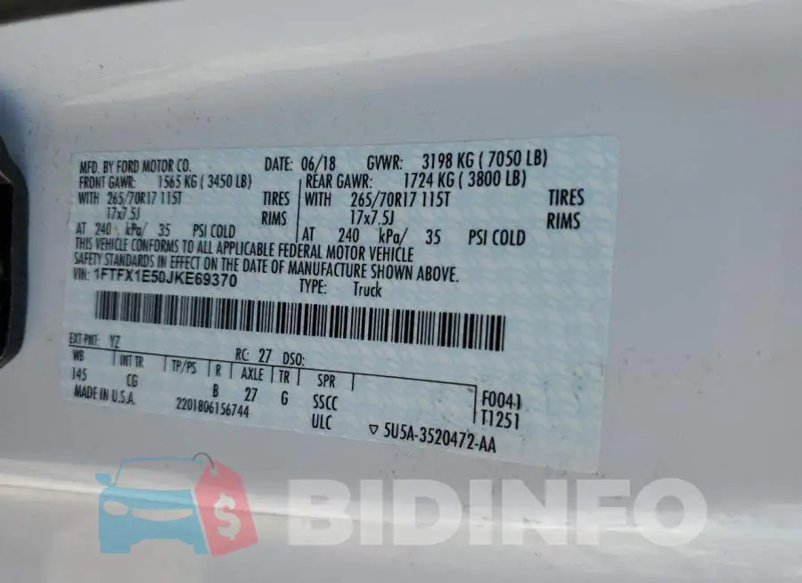 1FTFX1E50JKE69370 Photo# 10