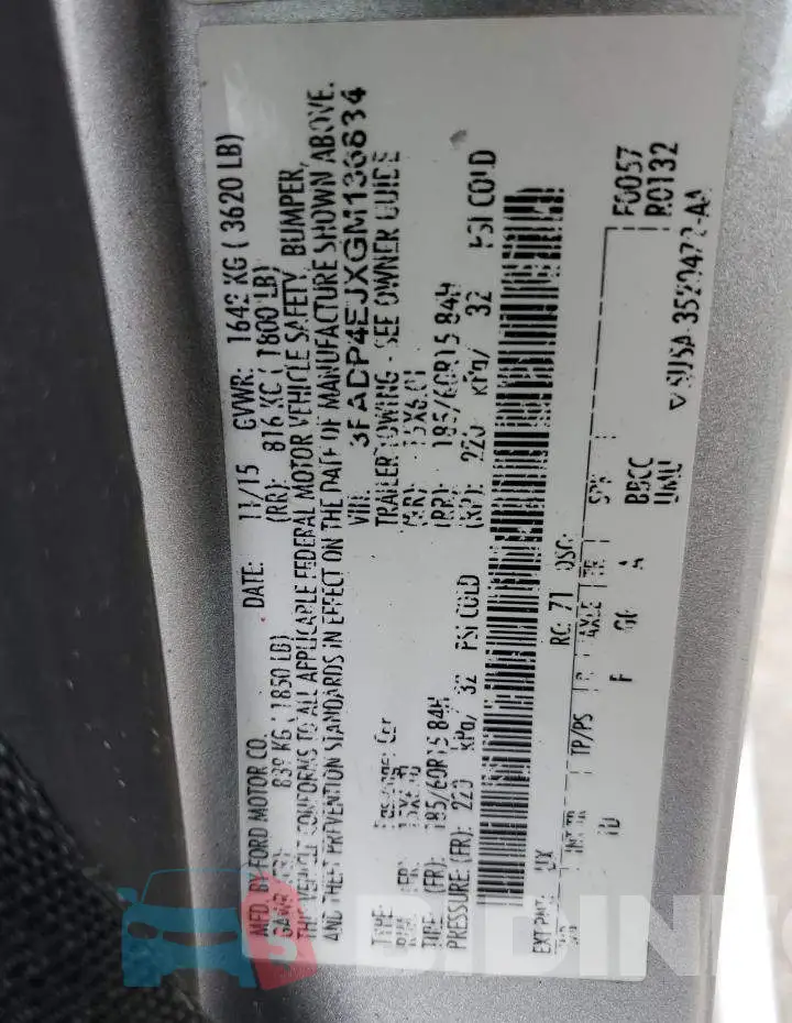 3FADP4EJXGM136834 Photo# 10