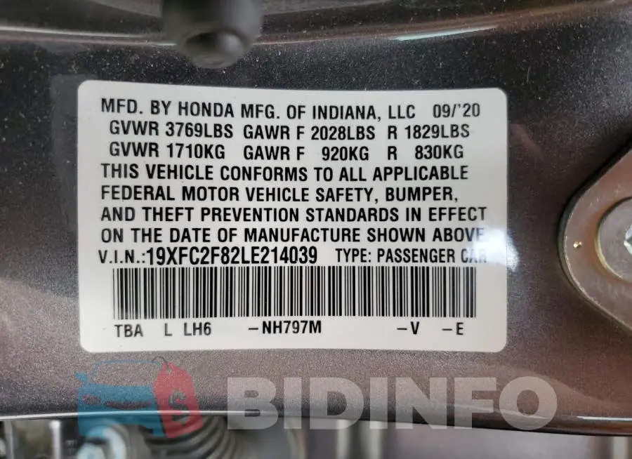 19XFC2F82LE214039 Photo# 10