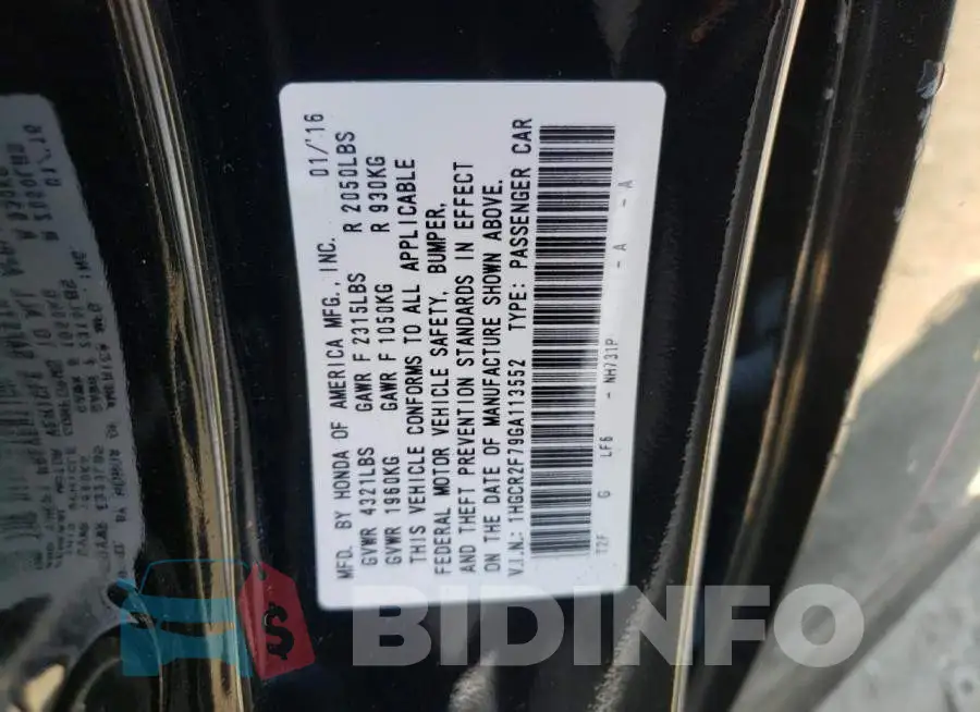 1HGCR2F79GA113552 Photo# 10