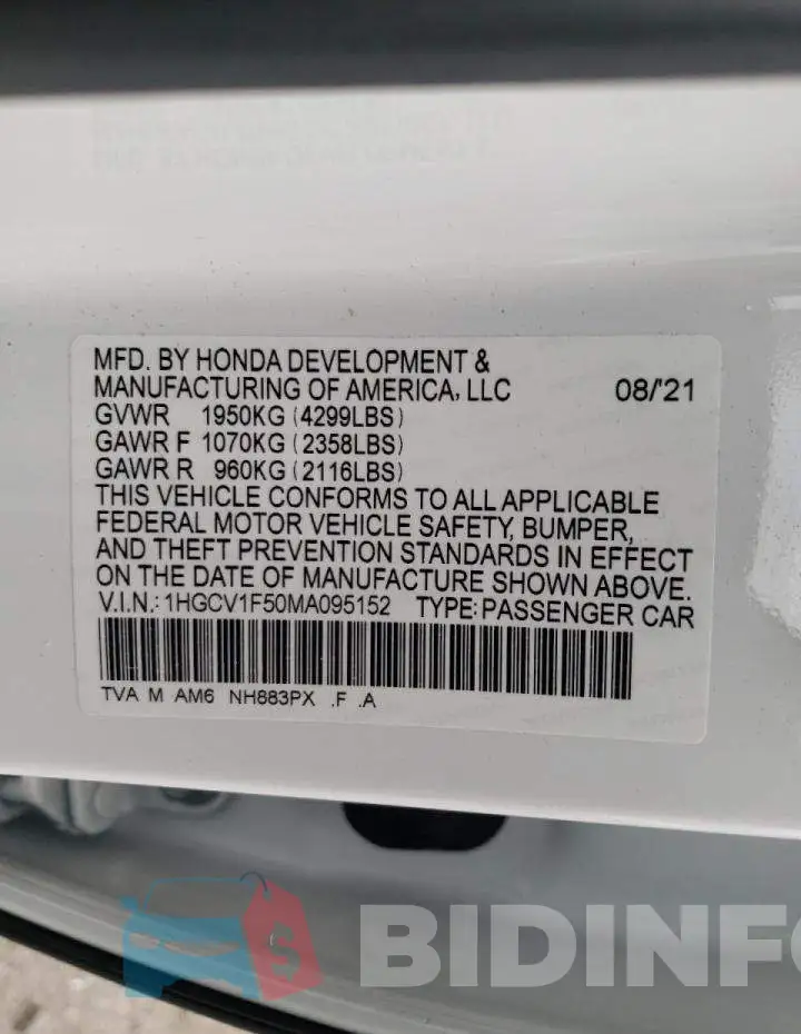 1HGCV1F50MA095152 Photo# 10