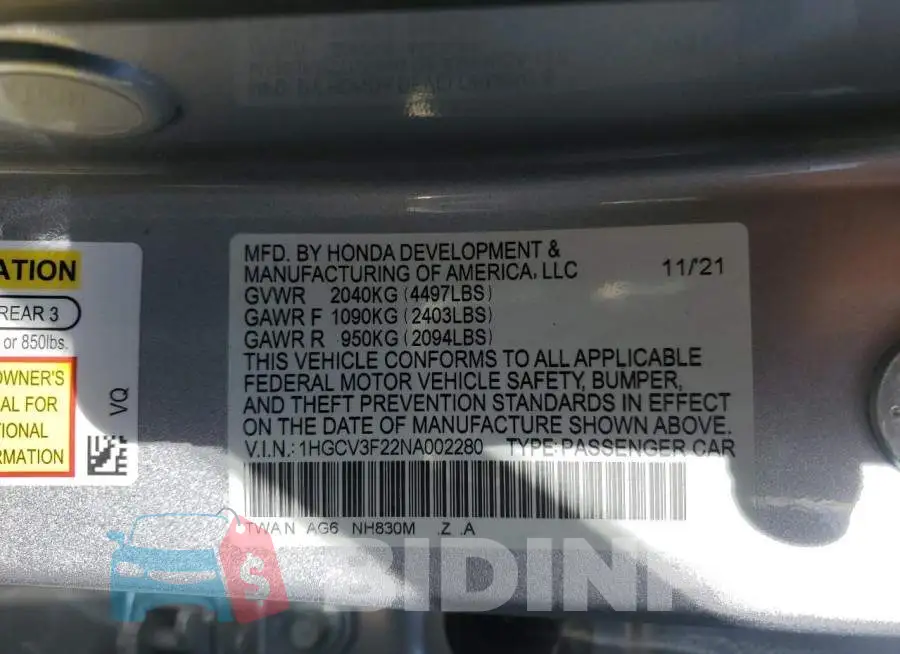 1HGCV3F22NA002280 Photo# 10