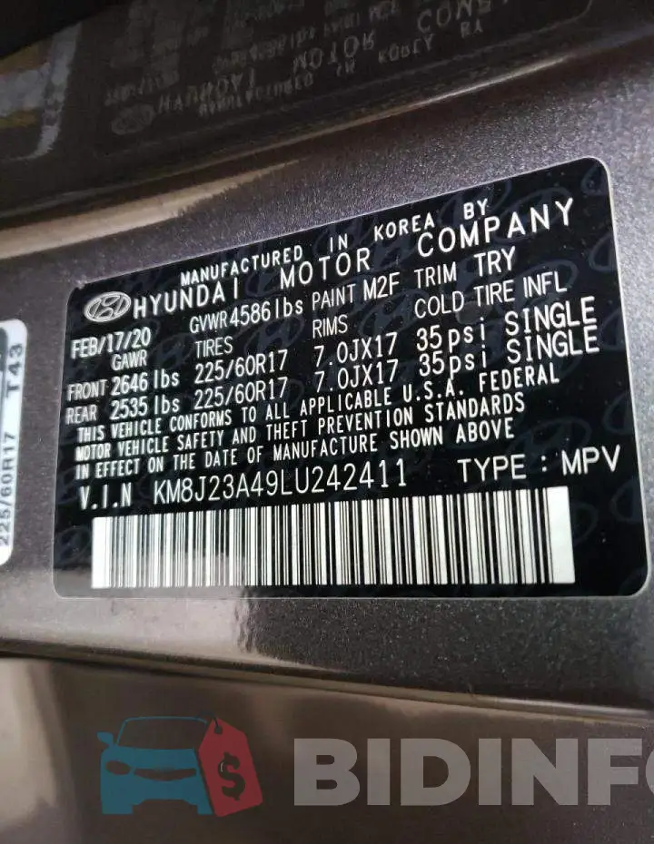 KM8J23A49LU242411 Photo# 10