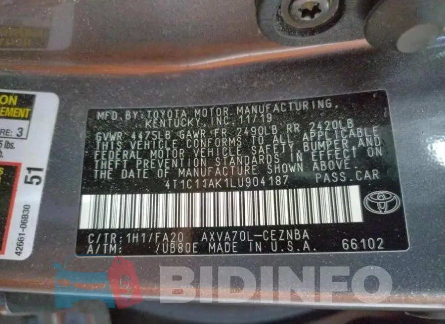 4T1C11AK1LU904187 Photo# 10