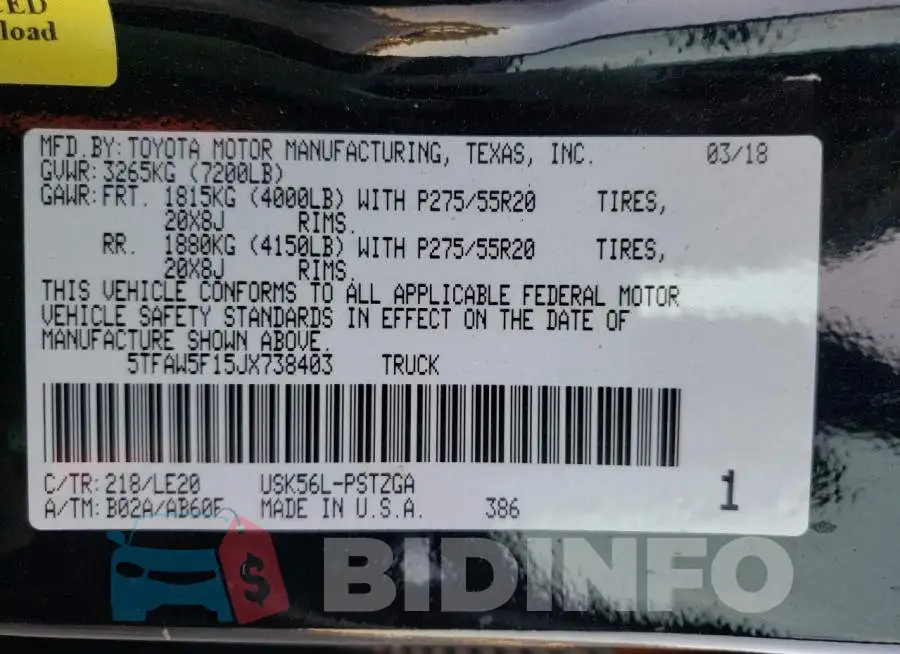 5TFAW5F15JX738403 Photo# 10