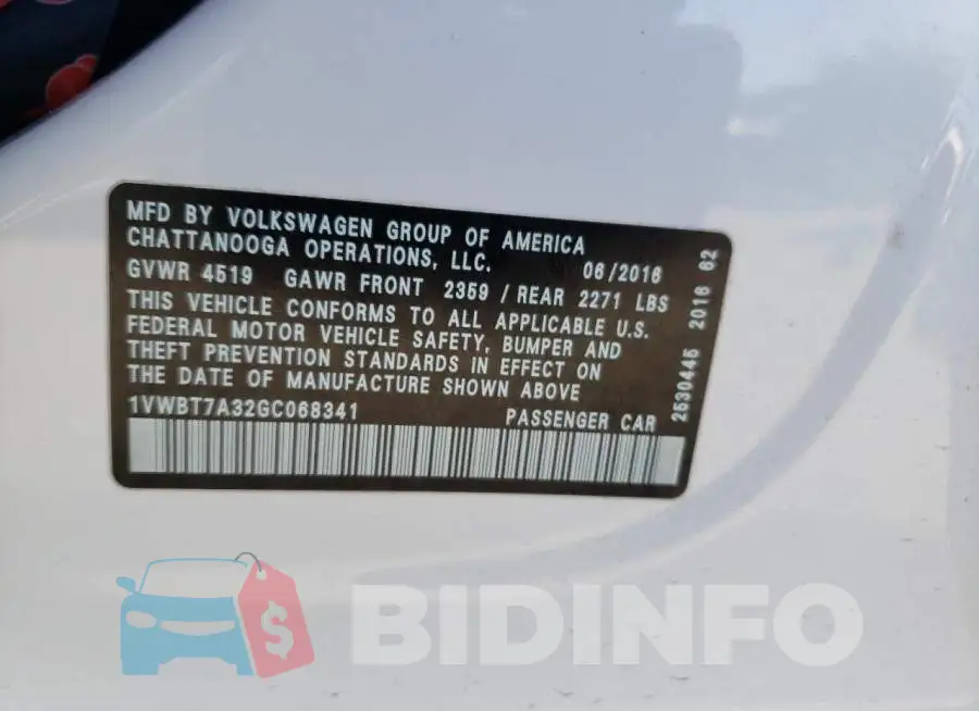 1VWBT7A32GC068341 Photo# 10