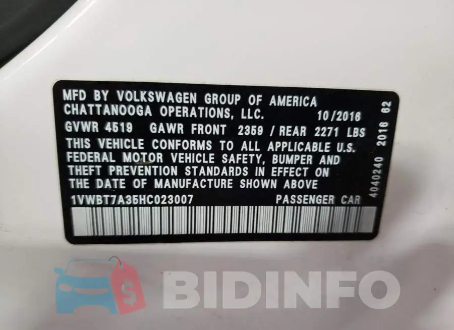 1VWBT7A35HC023007 Photo# 10
