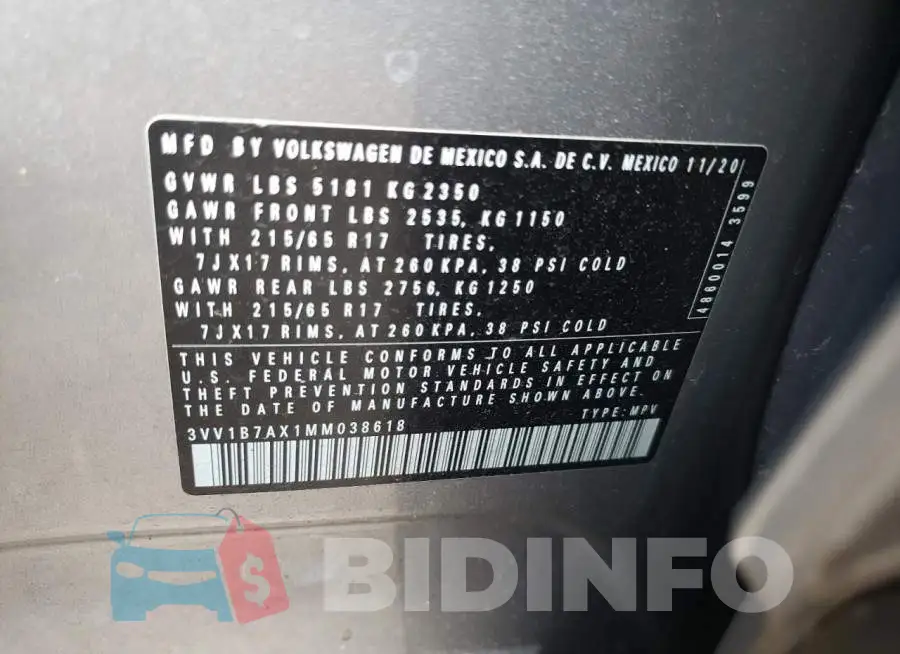 3VV1B7AX1MM038618 Photo# 10
