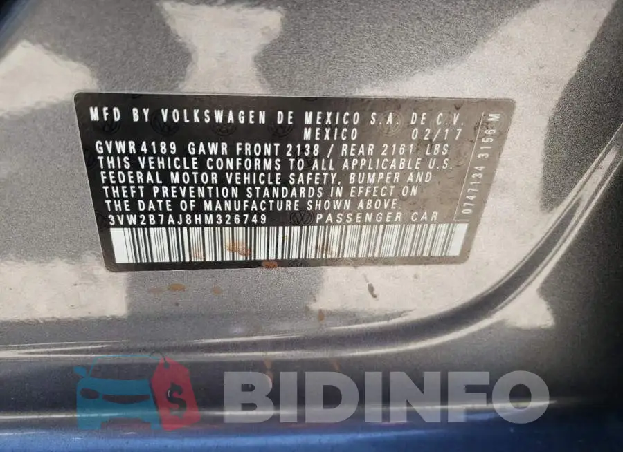3VW2B7AJ8HM326749 Photo# 10