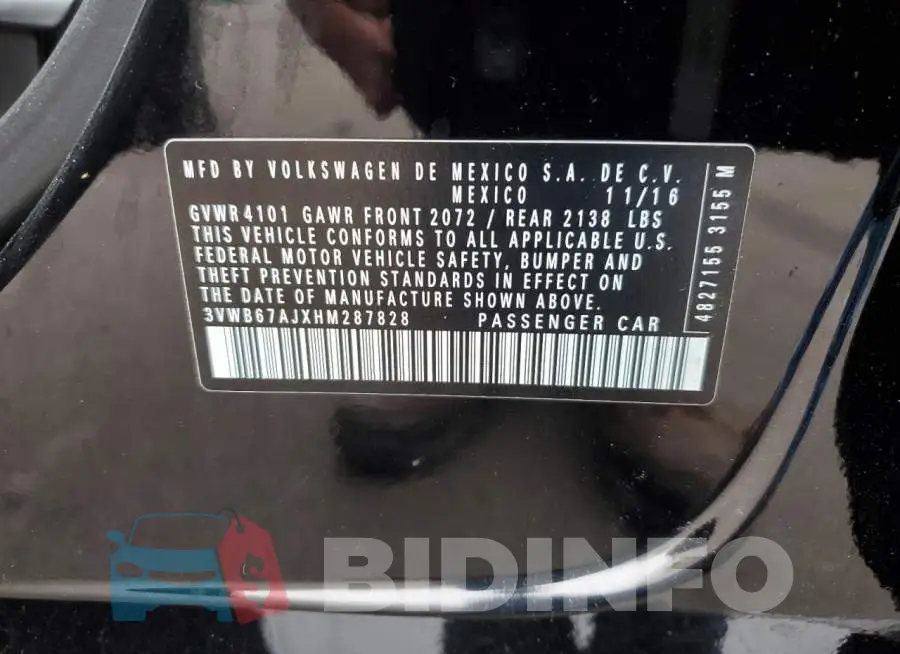 3VWB67AJXHM287828 Photo# 10