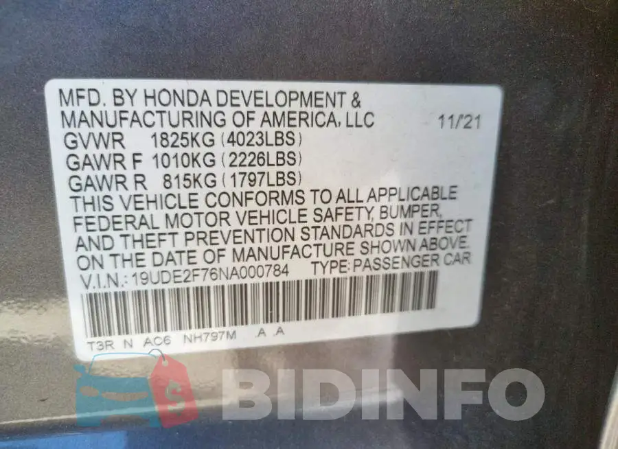 19UDE2F76NA000784 Photo# 10
