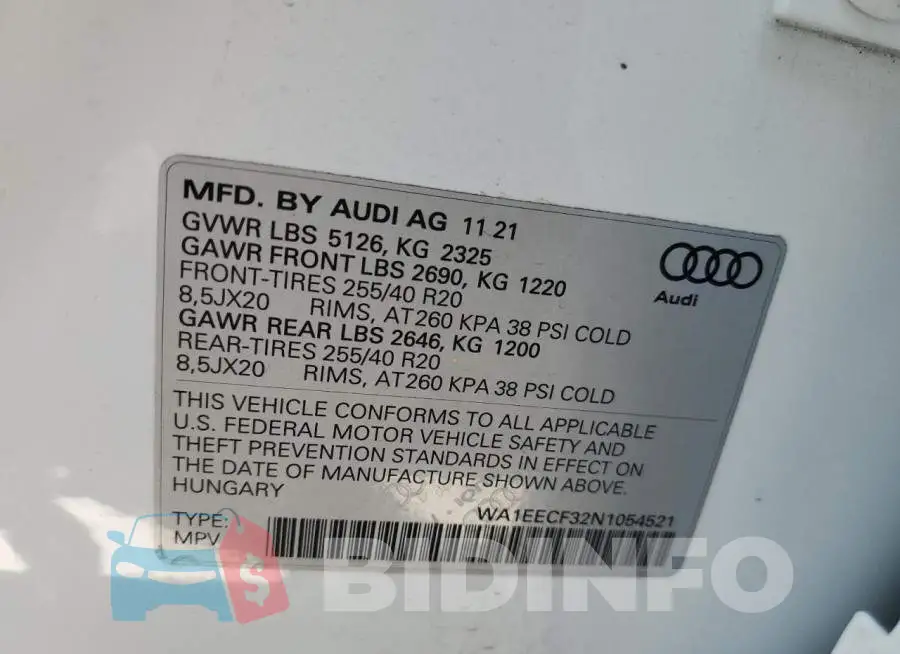 WA1EECF32N1054521 Photo# 10