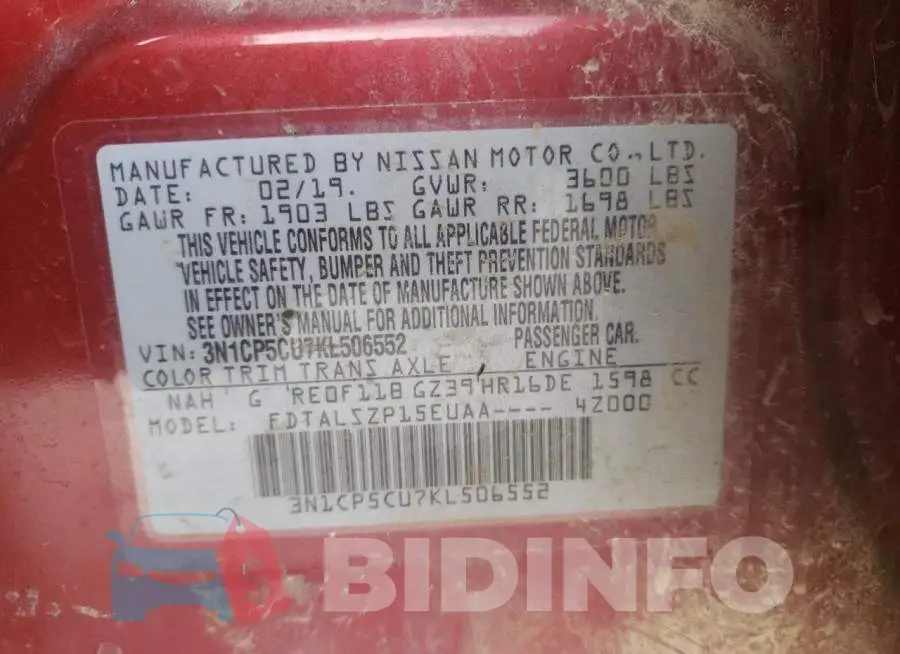 3N1CP5CU7KL506552 Photo# 10