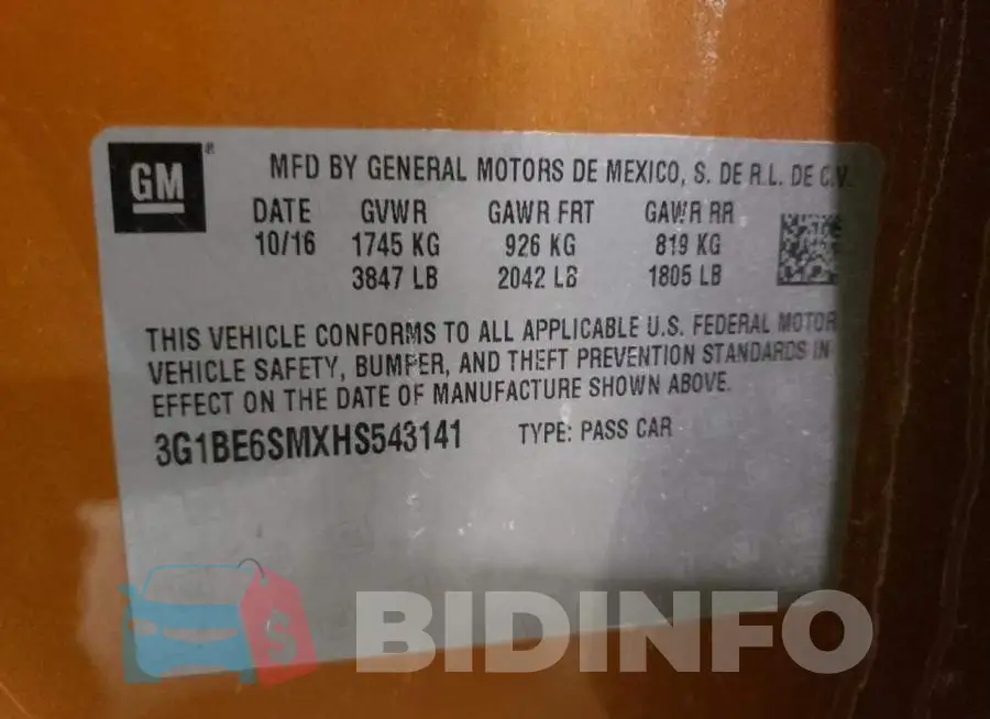 3G1BE6SMXHS543141 Photo# 10