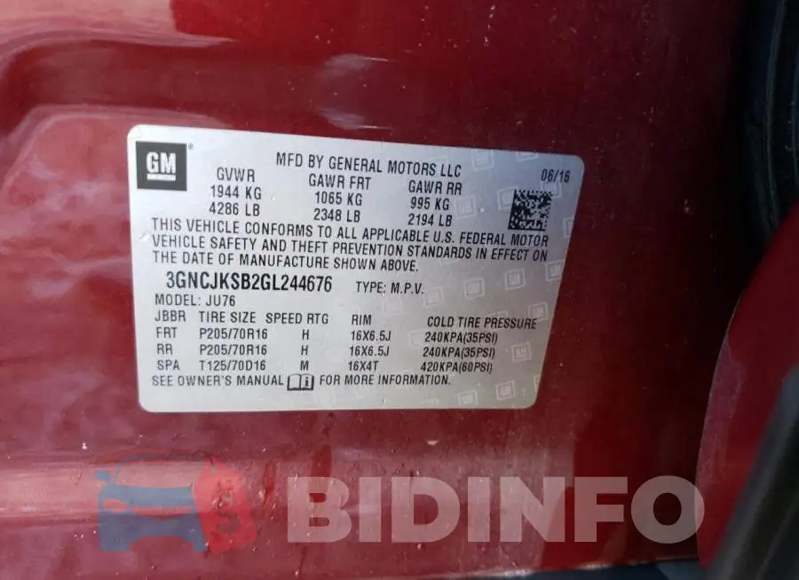 3GNCJKSB2GL244676 Photo# 10