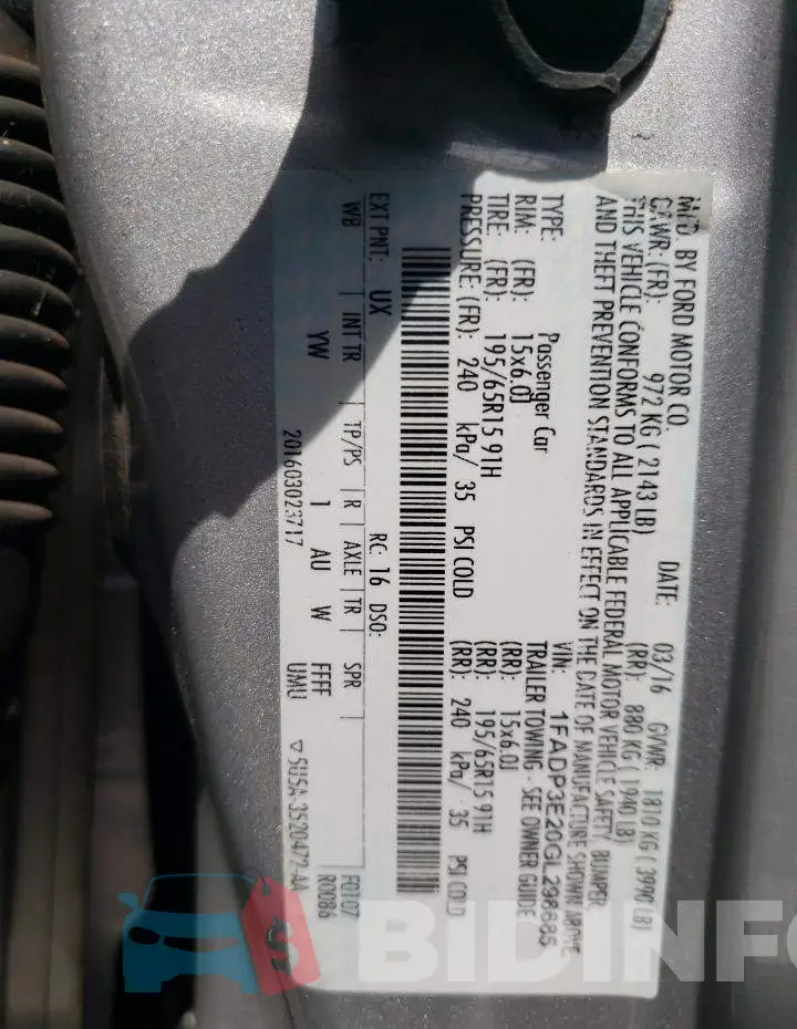 1FADP3E20GL298685 Photo# 10