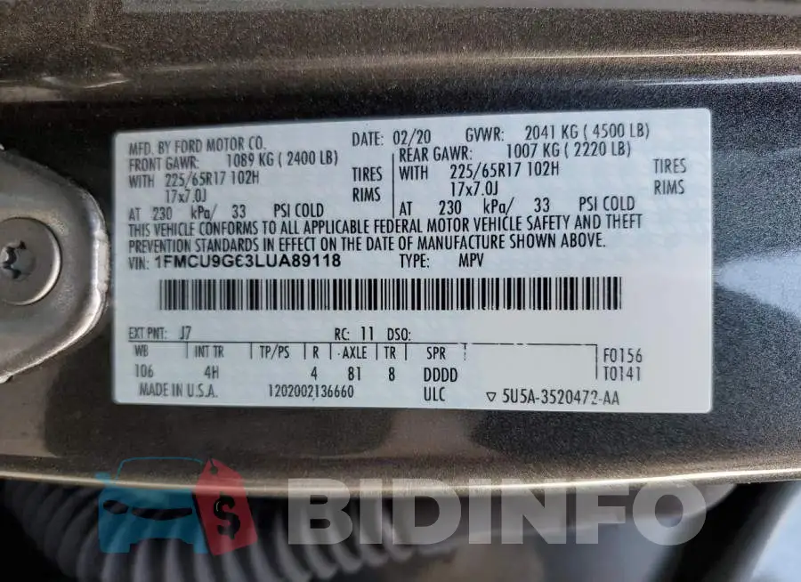 1FMCU9G63LUA89118 Photo# 10