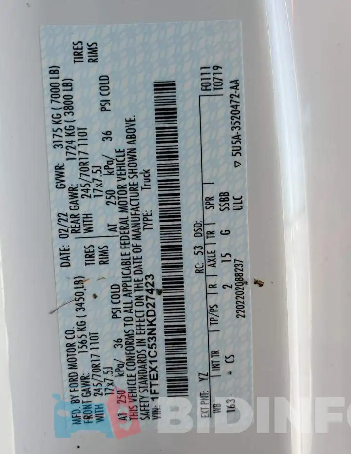 1FTEX1C53NKD27423 Photo# 10