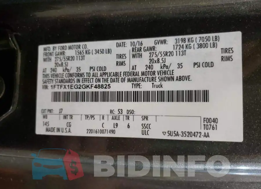1FTFX1EG2GKF48825 Photo# 10