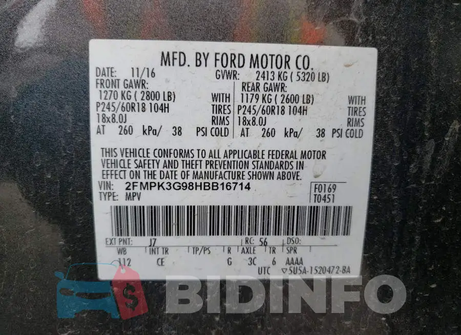 2FMPK3G98HBB16714 Photo# 10