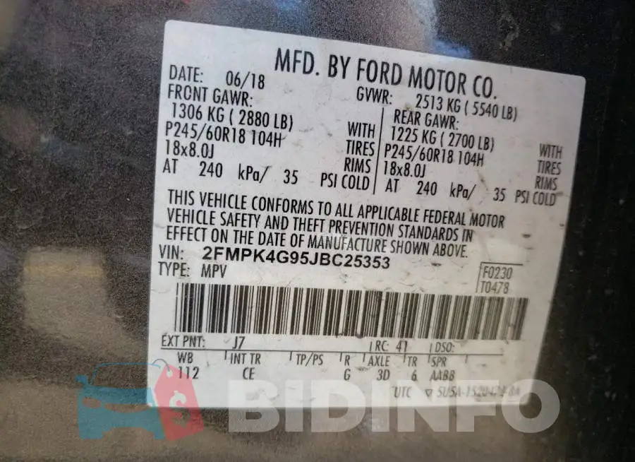 2FMPK4G95JBC25353 Photo# 10