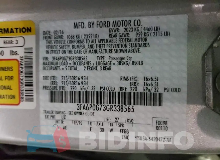 3FA6P0G73GR338565 Photo# 10