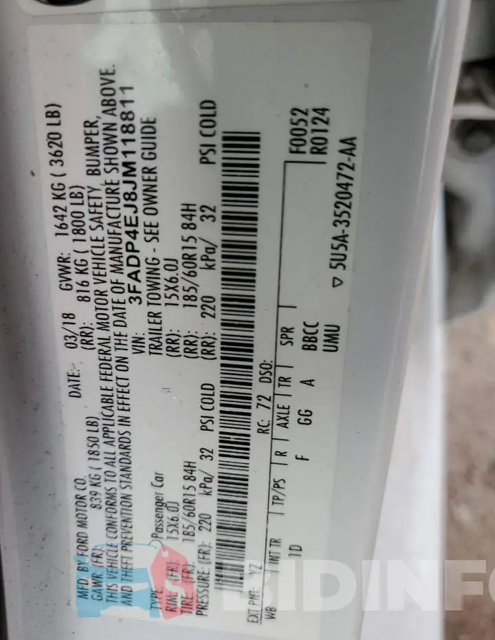 3FADP4EJ8JM118811 Photo# 10