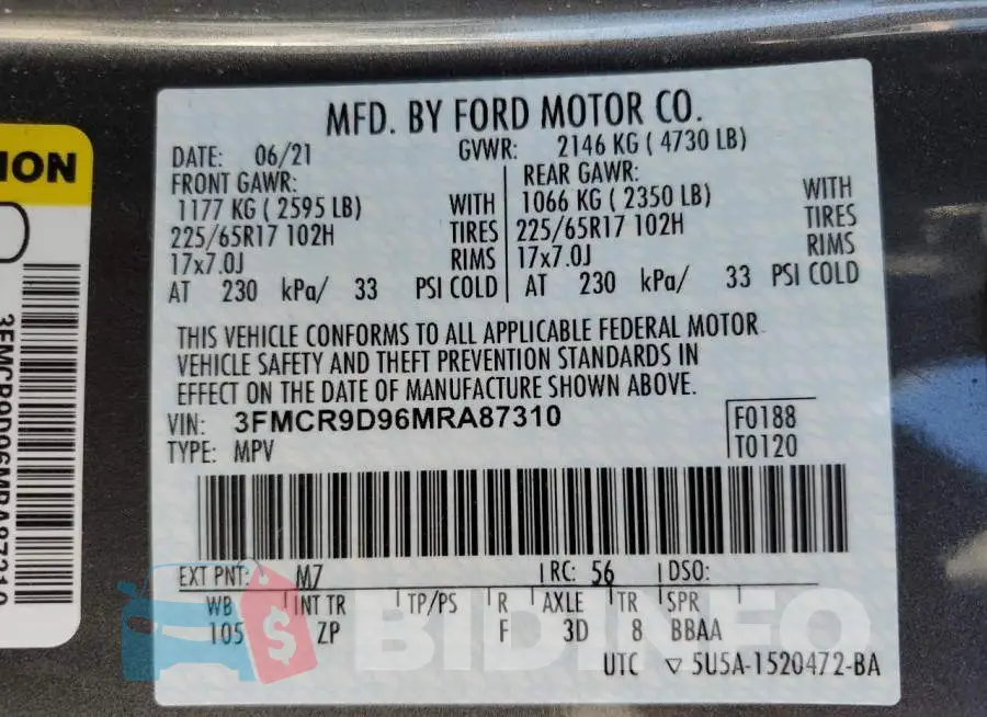 3FMCR9D96MRA87310 Photo# 10