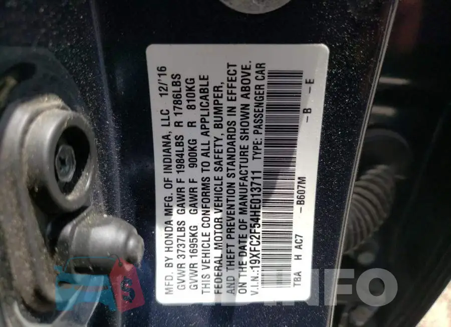 19XFC2F54HE013711 Photo# 10
